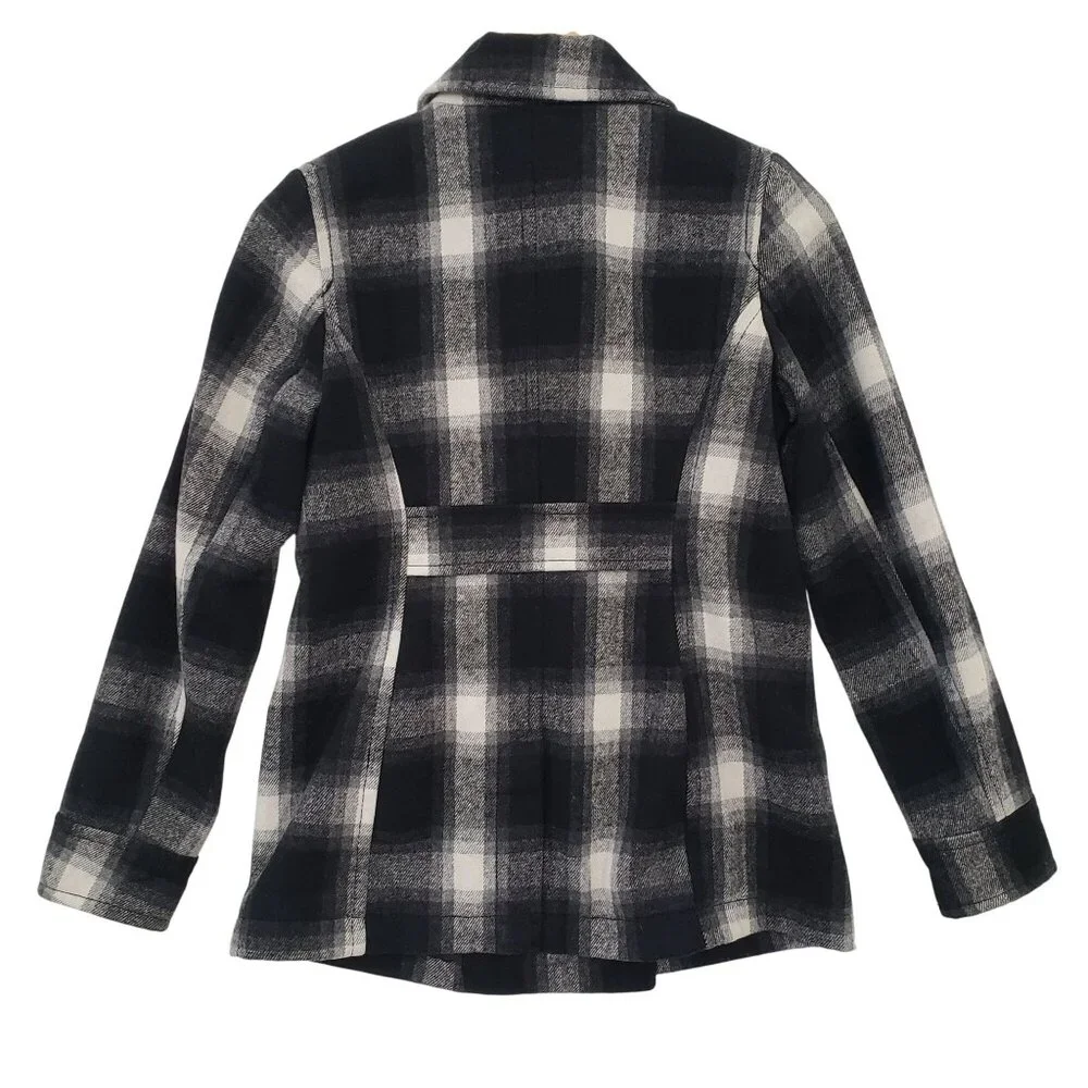 Old Navy XS Plaid Wool Blend Peacoat Black White Check Preppy Winter Warm Casual